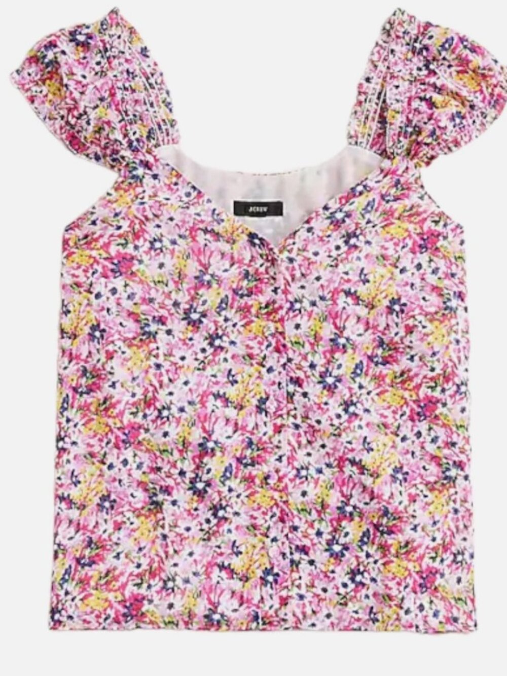J Crew Chiffon Pink Floral Print Button Up Blouse Top. Size: Large. Gently Used.